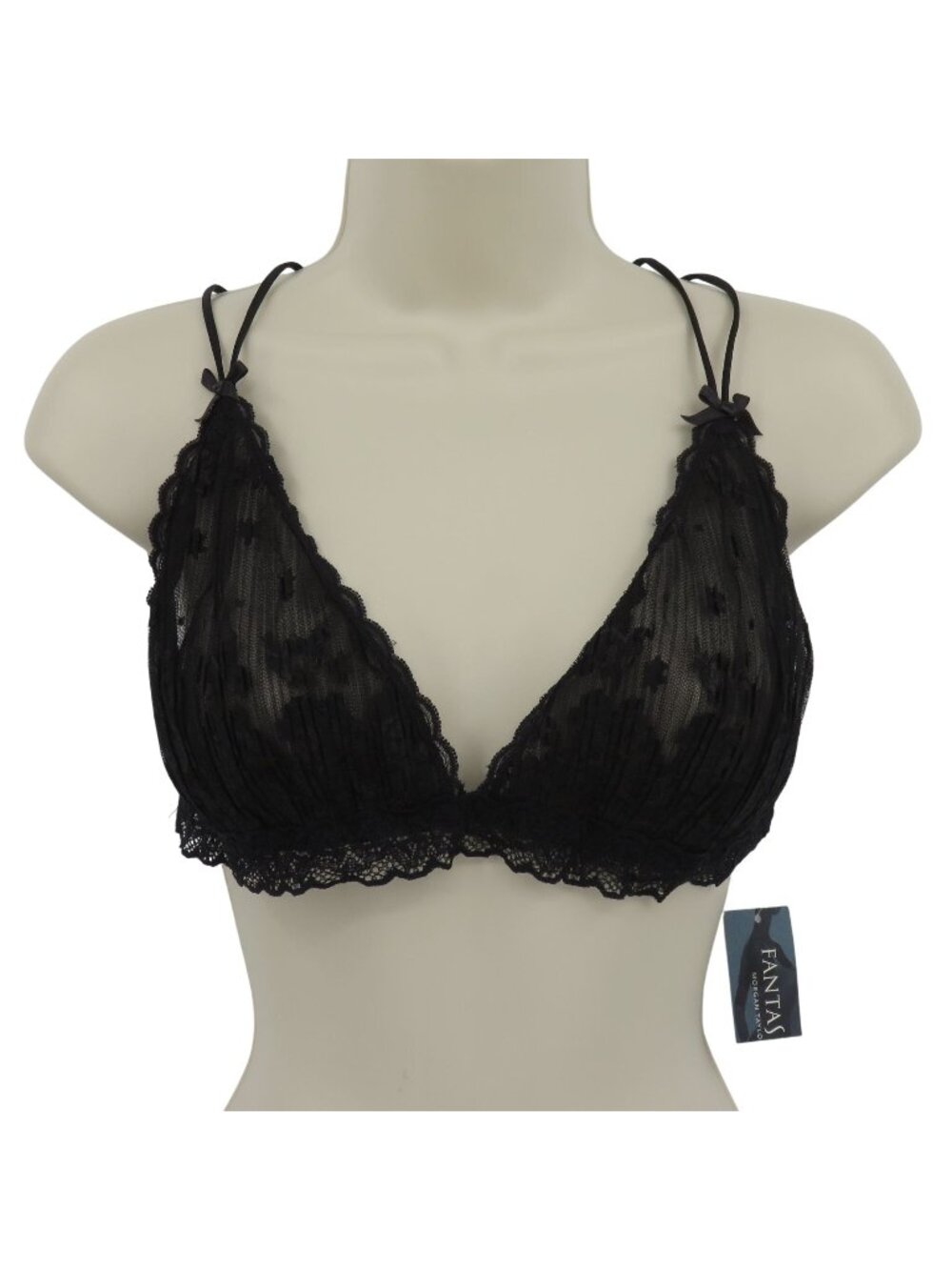 Fantasies Morgan Taylor Women XL Black Floral Scroll Sheer Lace Wireless Bra NEW